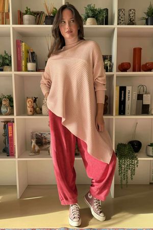 Bowie Asymmetric Turtle Neck Ribby Knit Shrimp /26 =
